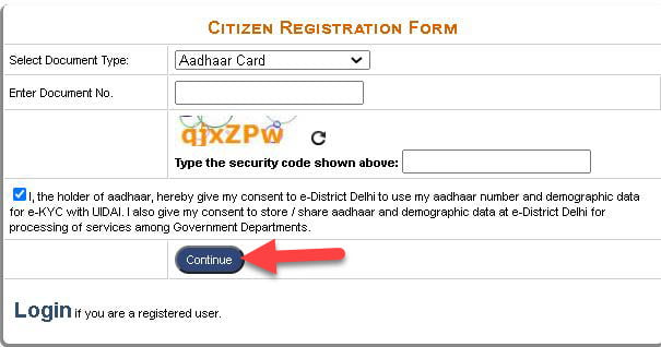 eDistrict Delhi Registration